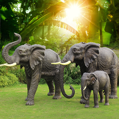Vivo African life size elephant family sculpture in fiberglass